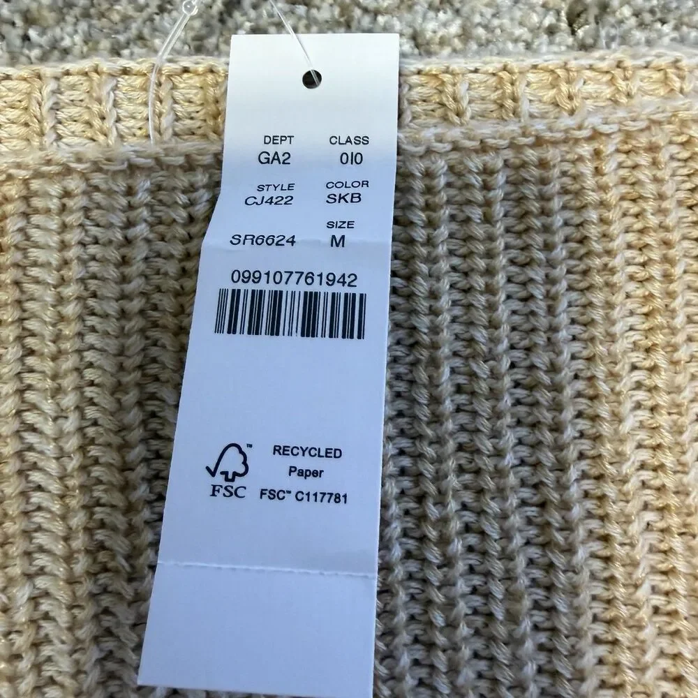 J. Crew Camel Tan Slouchy Ribbed Knit Pullover Sweater Women M Linen Cotton NWT